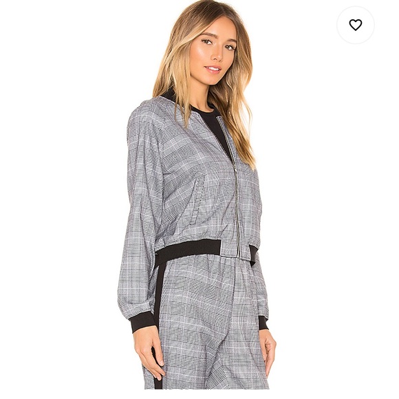 NWT REVOLVE Bobi Black Menswear Plaid Bomber Ivory & Black - Picture 3 of 10